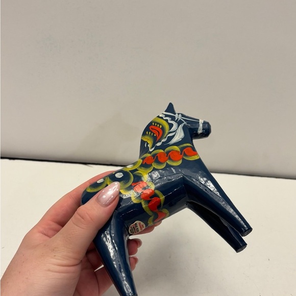 Vintage Blue Swedish Dala Horse, Nils Olsson Hemslojd Traditional Wooden Horse - Picture 5 of 9